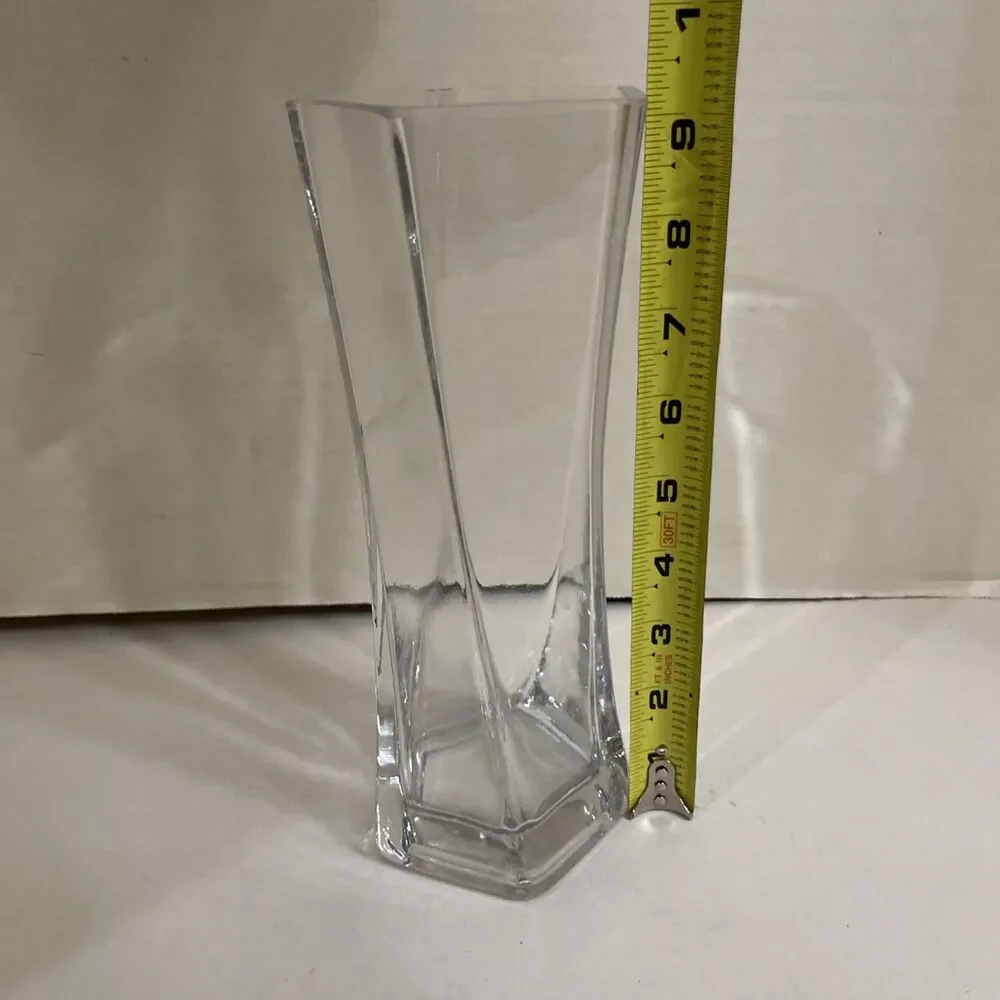 Vintage Glass Vase Twisted Hexagon Flare Top 9.25 In Heavy Glass Clear Elegant A